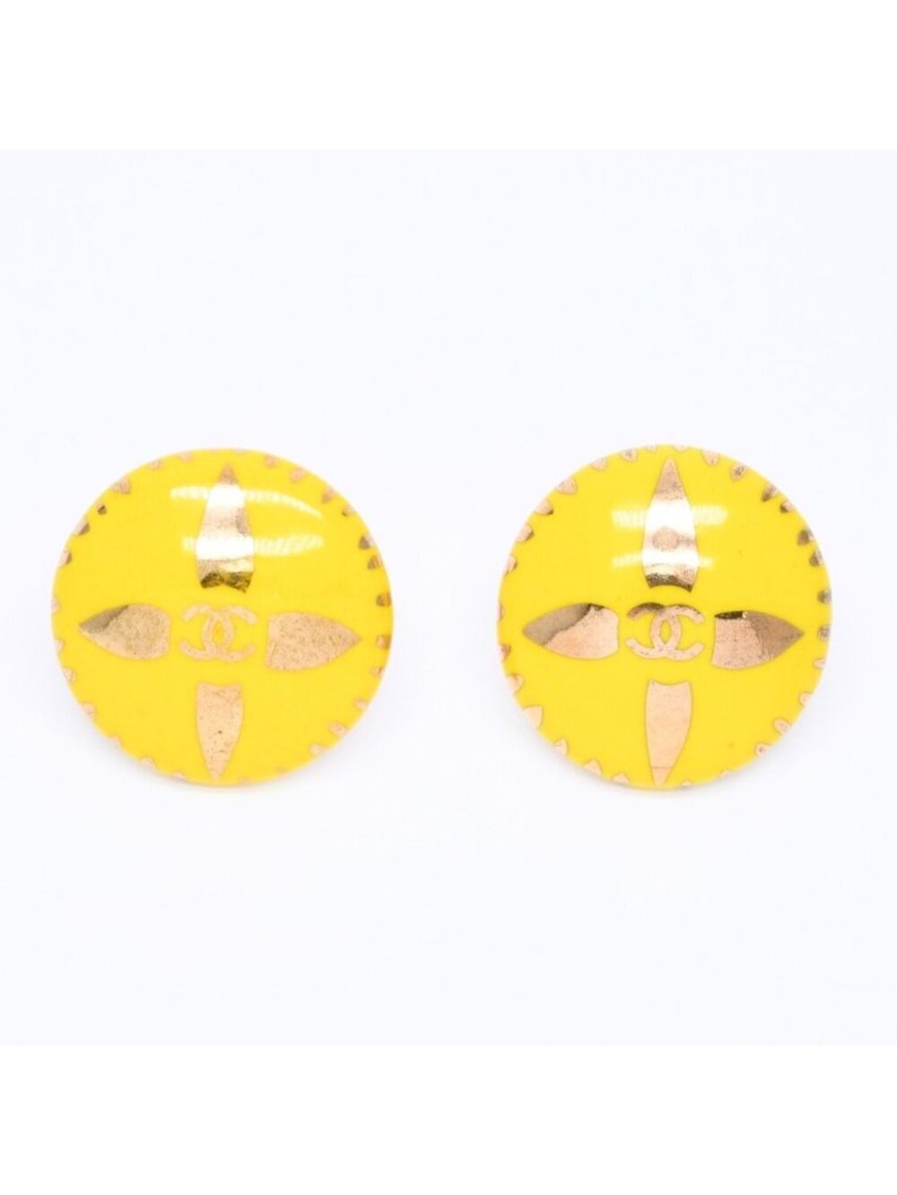 Chanel CC Logo Earrings 97 Resin Metal Gold Yellow